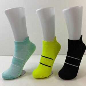 Womens Ankle Socks Set 3 Stripes Blue Neon Yellow Black Gray